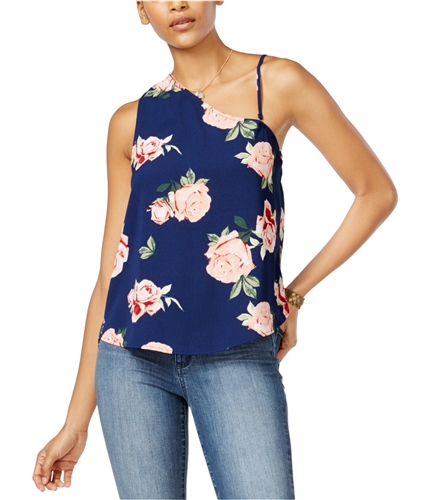 Seven Sisters Womens Printed One Shoulder Blouse blackfloral S