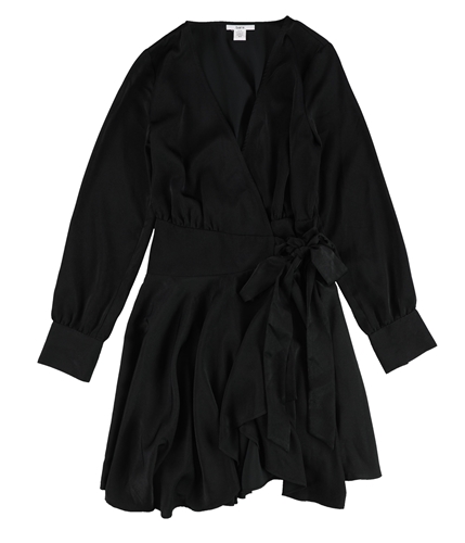 bar III Womens Solid Asymmetrical Wrap Dress deepblack XS