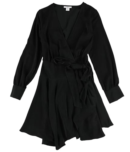 bar III Womens Asymmetrical Surplice Wrap Dress black XXS