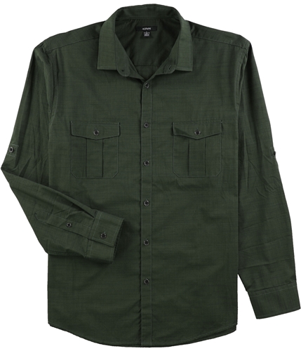Alfani Mens Warren Long Sleeve Button Up Shirt darkgreen S