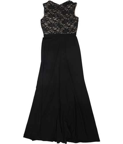Morgan & Co Womens Deep Lace A-line Dress blacknude 1/2