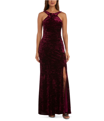 Morgan & Co. Womens Velvet Halter Gown Dress burgundy 7/8