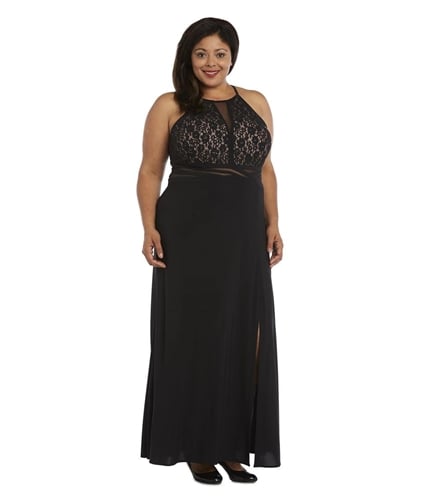 Morgan & Co Womens Lace Gown Dress black 18W