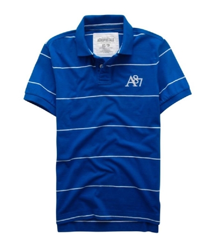 Aeropostale Mens Stripe A87 Logo Rugby Polo Shirt reefblue XS