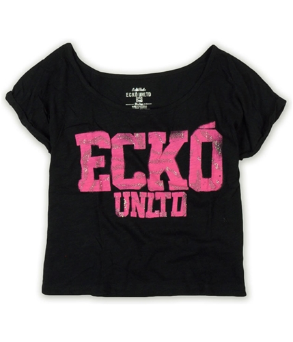Ecko Unltd. Womens Open Neck Jeweled Logo Graphic T-Shirt black S