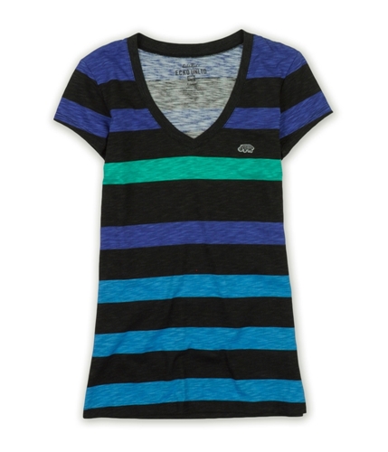 Ecko Unltd. Womens Ss Multi Stripe V Neck Embellished T-Shirt black XS