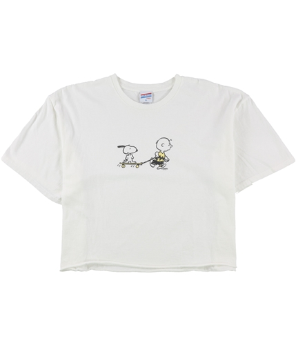 Junk Food Womens Snoopy Skateboard Cropped Graphic T-Shirt white XS