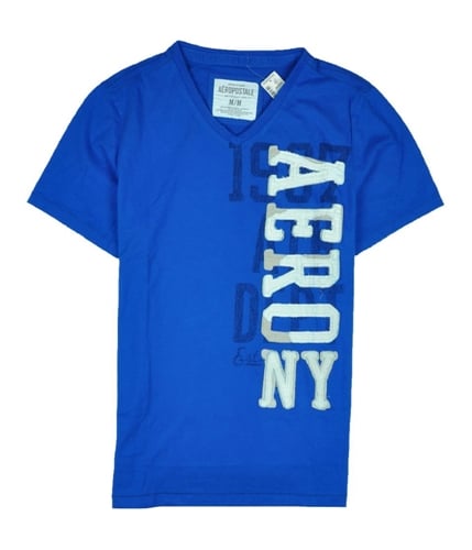 Aeropostale Mens Embroidered Aero V-neck Graphic T-Shirt reefblue M