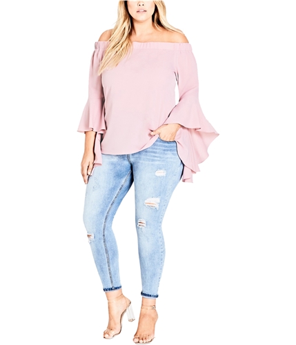 City Chic Womens Romantic Off the Shoulder Blouse pink M/18W