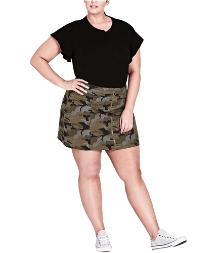 City Chic Womens Camouflage Mini Skirt medgreen XS/14W