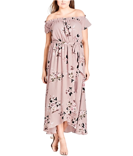 City Chic Womens Belted Floral Off-Shoulder Dress roseplay XXL/24W
