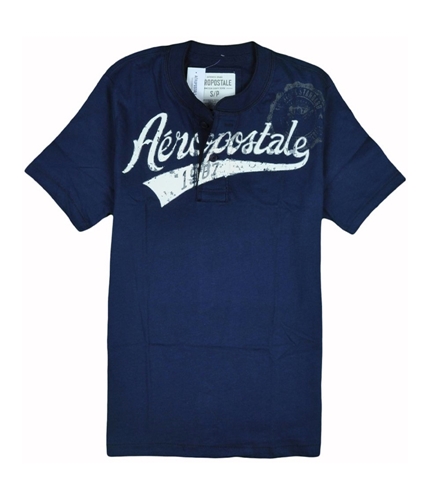 Aeropostale Mens Screenprint Henley Shirt navyblue XS