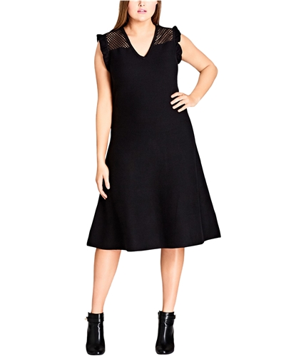 City Chic Womens Mesh-Trim A-line Dress black XS/14W