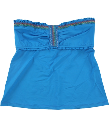 Lucky Brand Womens Stitched Ruffled Bandeau Swim Top blue M