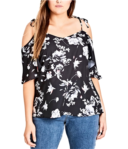 City Chic Womens Flower Time Cold Shoulder Blouse black S/16W
