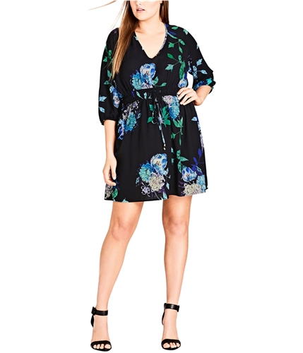 City Chic Womens Ginza Floral A-line Dress black L/20W