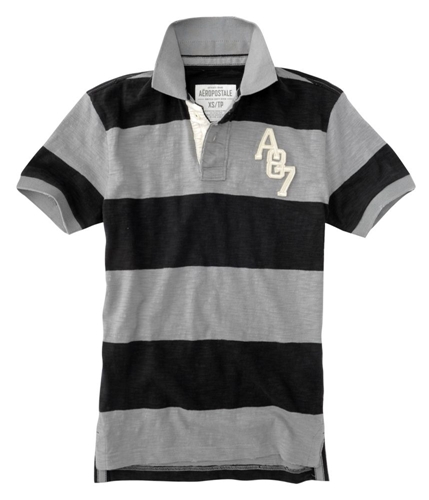Aeropostale Mens Stripe A87 Rugby Polo Shirt nickelgray XS