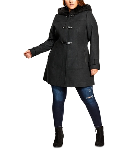 City Chic Womens Faux Fur Hooded Coat black S/16W