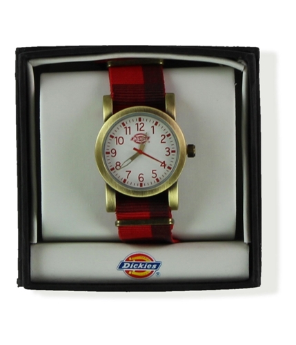 Dickies Unisex Plaid Bold Face Round Casual Watch redgrey