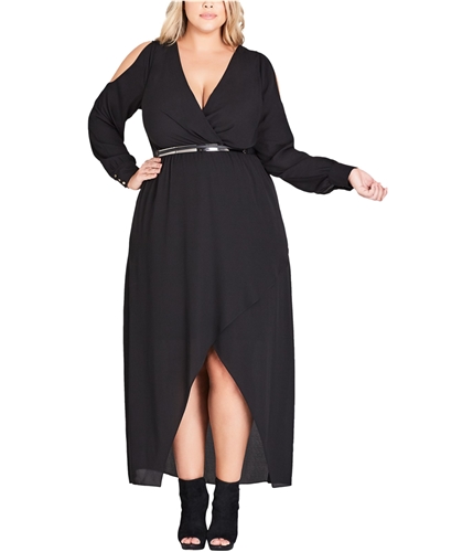 City Chic Womens Belted Cold Shoulder Dress black L/20W