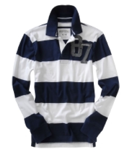 Aeropostale Mens Long Sleeve Rugby Polo Shirt navyblue L
