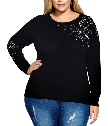 City Chic Womens Embellished Pullover Sweater black S/16