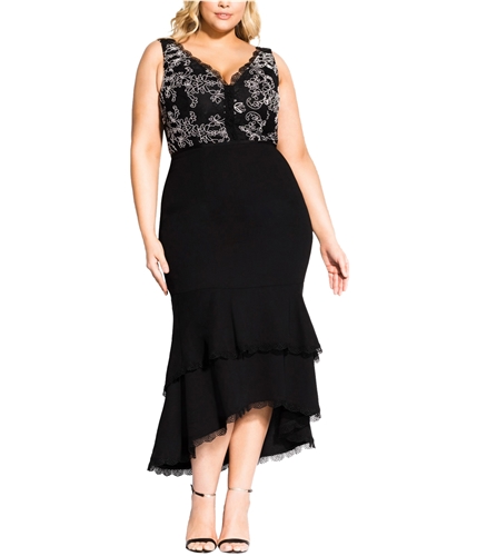 City Chic Womens Lace Cocktail High-Low Dress black M/18W