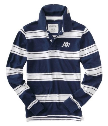 Aeropostale Mens A87 Long Sleeve Rugby Polo Shirt navyblue XS