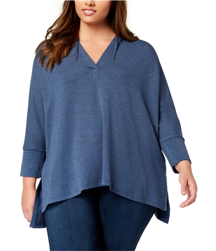 Style & Co. Womens V-Neck Hoodie Sweatshirt blue 3X