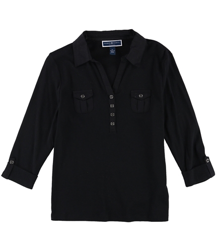 Karen Scott Womens Utility Henley Shirt black PL