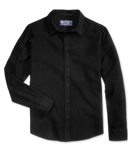 American Rag Mens Long Sleeve Linen Button Up Shirt deepblack XL