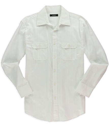 Alfani Mens Solid Dobby Button Up Dress Shirt whitepure S