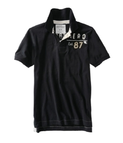 Aeropostale Mens Aero Est. 87 Rugby Polo Shirt black S