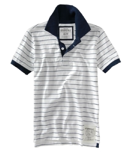 Aeropostale Mens Blue Stripe Rugby Polo Shirt bleachwhite XS