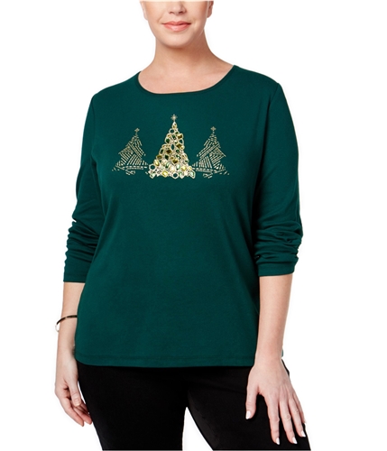 Karen Scott Womens Holiday Tree Basic T-Shirt sprucenight 1X
