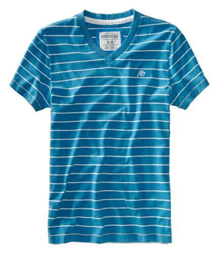 Aeropostale Mens V-neck Stripe A87 Logo Graphic T-Shirt bluesu XL