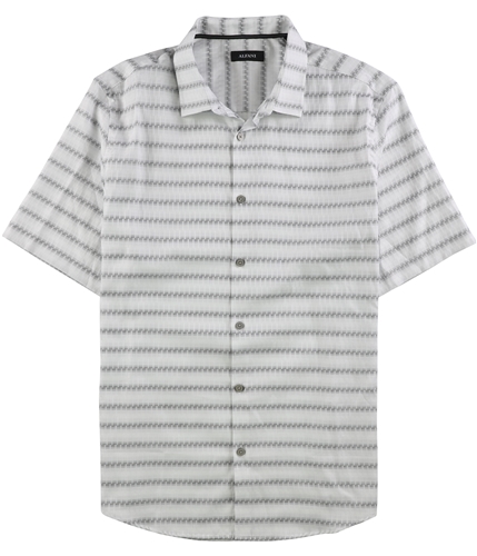 Alfani Mens Jagged Stripe Button Up Shirt silverlining L