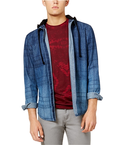 American Rag Mens Distressed Sketch-Plaid Button Up Shirt basicnavy S
