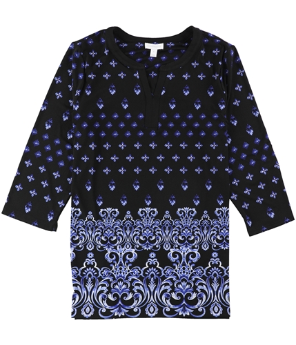 Charter Club Womens Printed Henley Shirt modernbluecmb XL