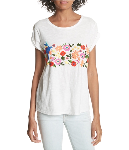 Joie Womens Floral Embellished T-Shirt porcelain L