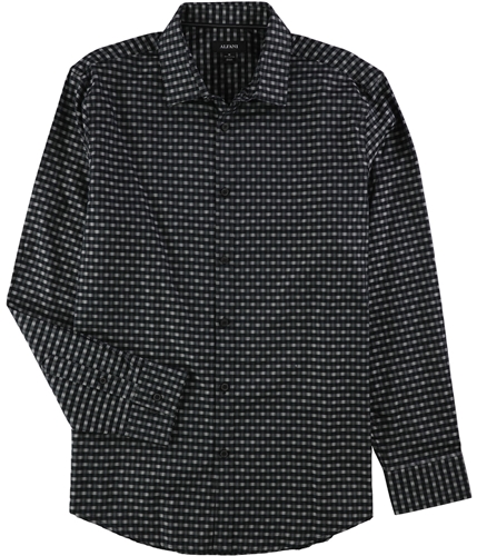 Alfani Mens Plaid-Print Button Up Shirt deepblack S