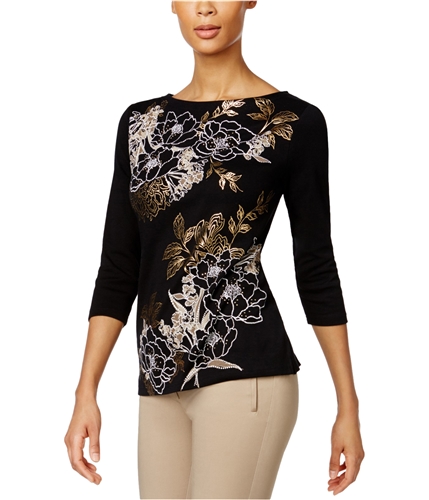 Karen Scott Womens Floral Graphic T-Shirt deepblack L
