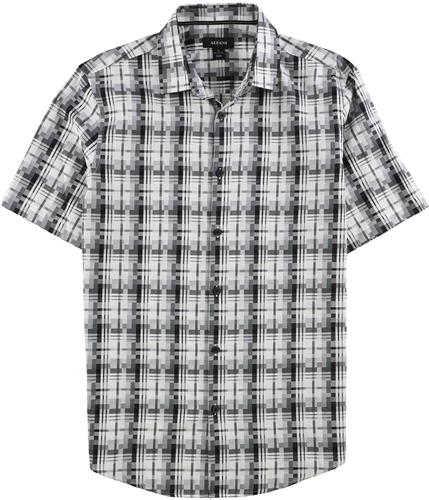 Alfani Mens Geo-Plaid Button Up Shirt brightwhite S