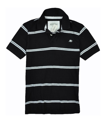 Aeropostale Mens Stripe A87 Logo Rugby Polo Shirt black M