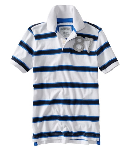 Aeropostale Mens Stripe Aero 87 Rugby Polo Shirt activeblue XS