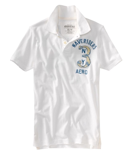 Aeropostale Mens Wave Rider Jersey Rugby Polo Shirt bleachwhite XS