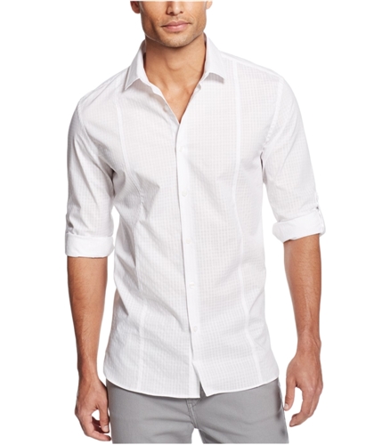 Alfani Mens Solid Textured Button Up Shirt brightwhite M