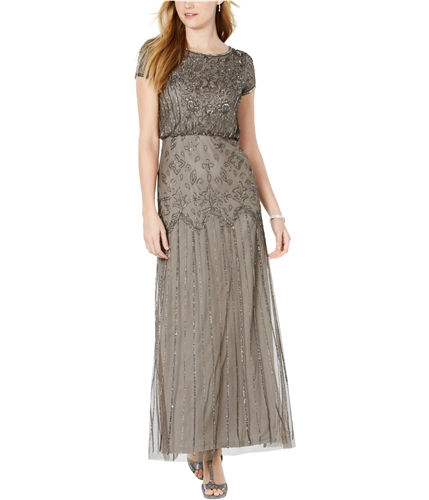 Adrianna Papell Womens Beaded Gown Dress brown 2P