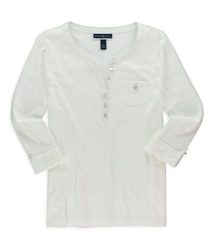 Karen Scott Womens Solid Henley Shirt brightwhite L