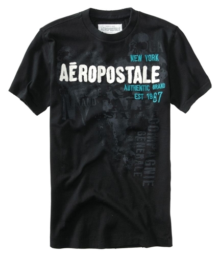 Aeropostale Mens Embroidered Authentic Brand Graphic T-Shirt black XS